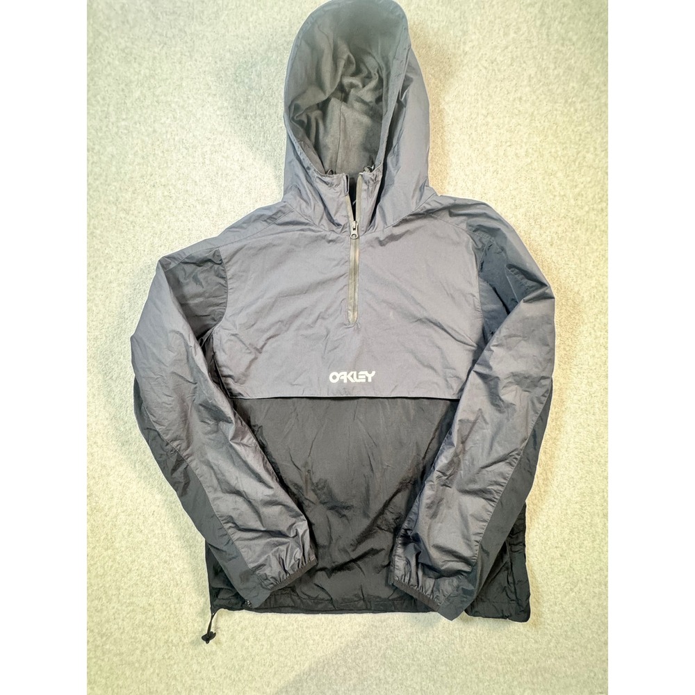 Oakley Mens Navy Black Colorblock Half Zip Hooded Windbreaker Jacket US L JP XL